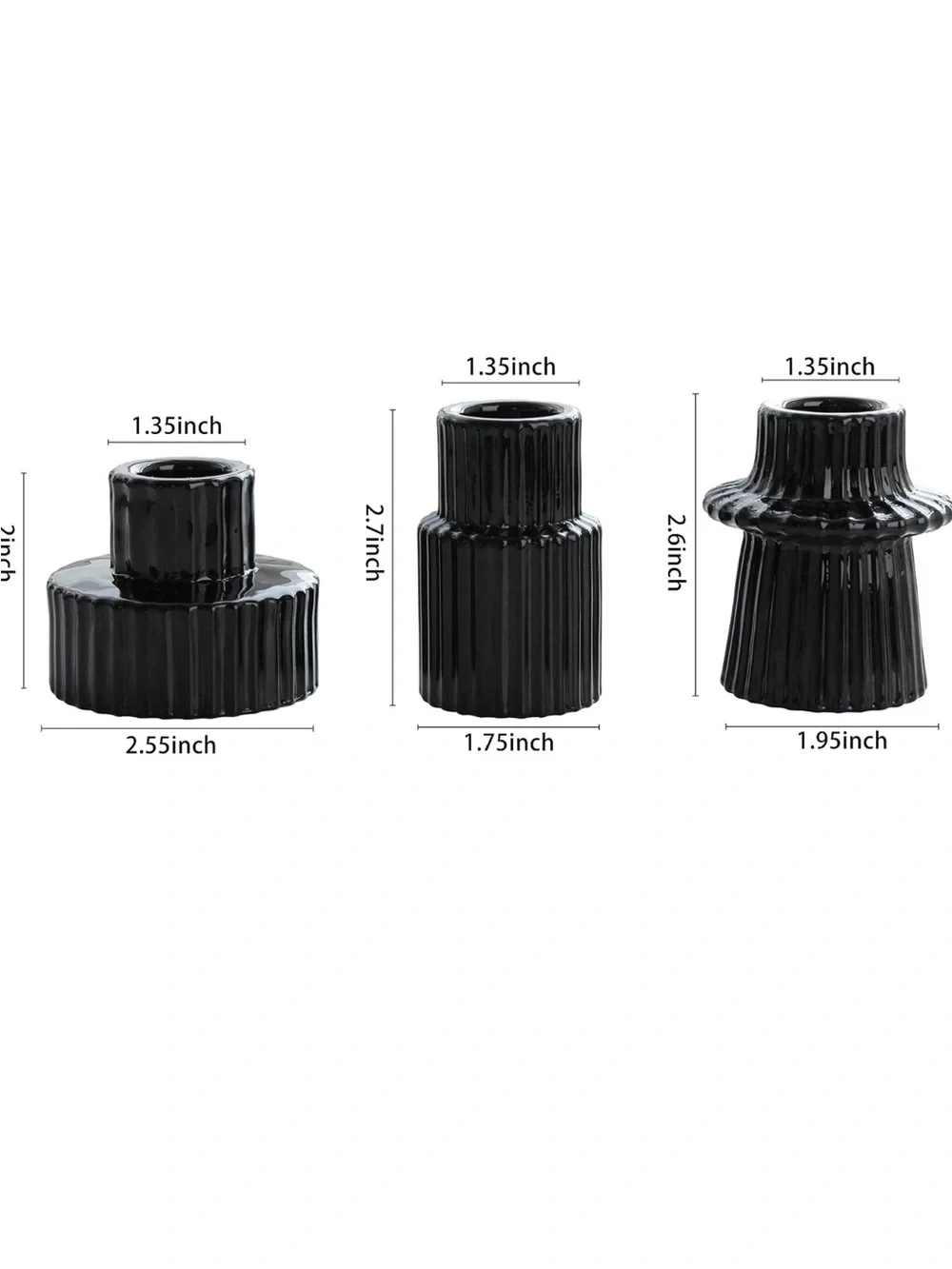 Amazon Glossy Black Ribbed Ceramic Candle Holder Trio